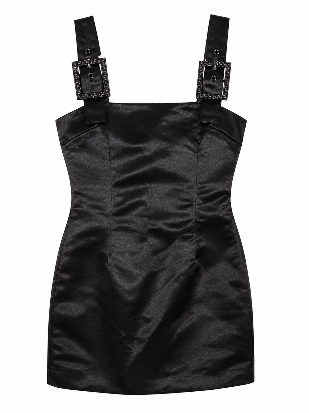 Cynthia Rowley Satin Crystal Buckle Strap Mini Dress Black Size 0 NWT